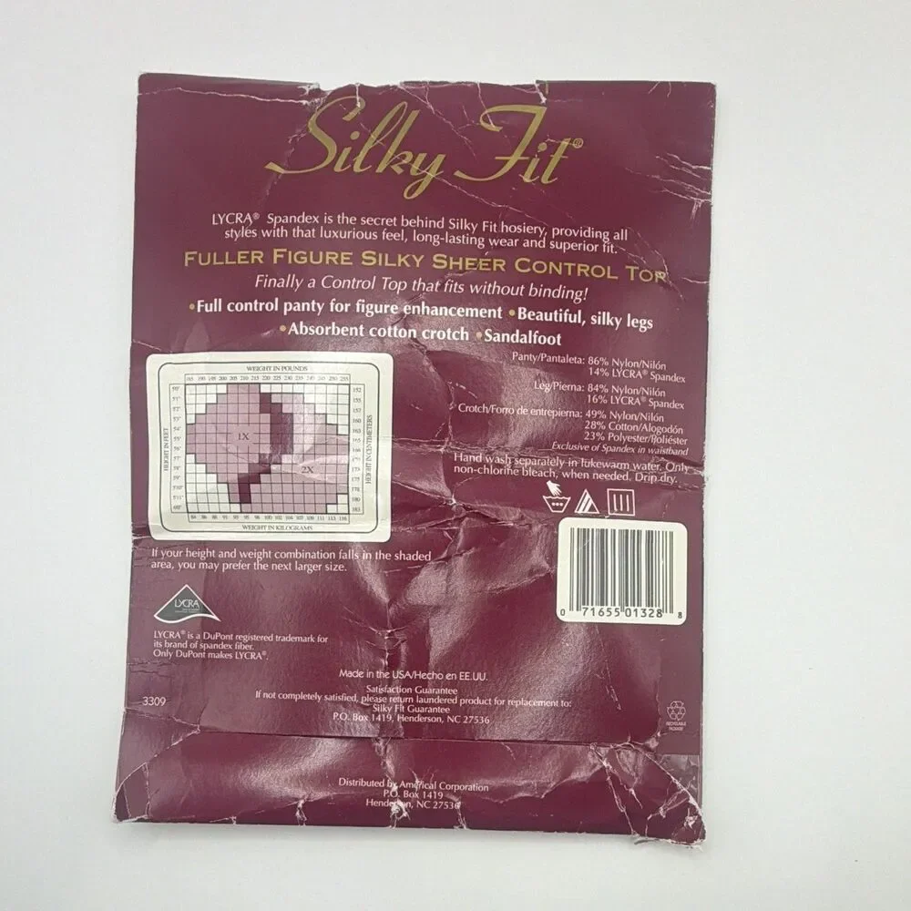 Silky Fit Control Top Sheer Pantyhose Fuller Figure 2X Plus Black 20 Denier